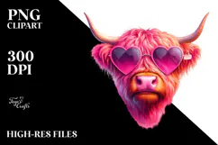 Pink Cow with Heart Sunglasses Digital Painting PNG Product Image 2