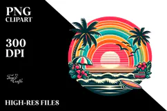 Retro Tropical Rainbow Sunset PNG Product Image 2