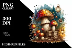 Detailed Mushroom with Watercolor Splash PNG Product Image 1