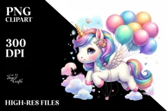 Colorful Baby Unicorn Floating PNG Product Image 3