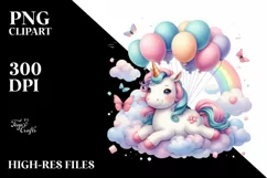 Colorful Baby Unicorn Floating PNG Product Image 3