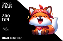 Exaggerated Cartoon Fox with Bandana PNG Product Image 2
