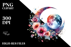 Boho Moon with Flowers | Clipart Product Image 2