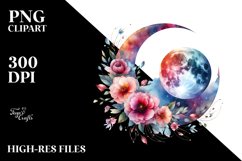 Boho Moon with Flowers | Clipart Product Image 3