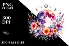 Boho Moon with Flowers | Clipart Product Image 1