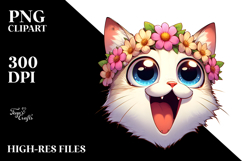 Exaggerated Cat with Flower Crown, High-Res PNG Product Image 2