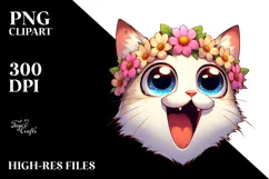 Exaggerated Cat with Flower Crown, High-Res PNG Product Image 2