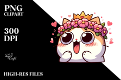 Cute Cartoon Cat with Flower Crown PNG Product Image 2
