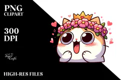 Cute Cartoon Cat with Flower Crown PNG Product Image 2