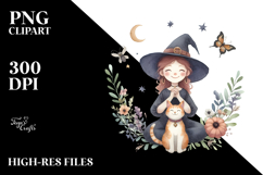 Boho Excited Witch with Cat PNG Product Image 2