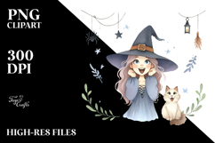 Boho Excited Witch with Cat PNG Product Image 2