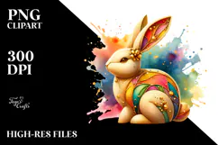 Colorful Diamond Bunny on Splashy Background PNG Product Image 2