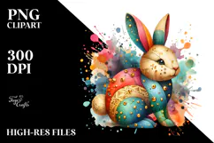 Colorful Diamond Bunny on Splashy Background PNG Product Image 2