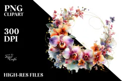 Vibrant Orchid Floral Frame PNG Product Image 2
