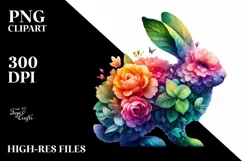 Vibrant Watercolor Rabbit with Flowers PNG Product Image 3