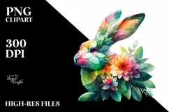 Vibrant Watercolor Rabbit with Flowers PNG Product Image 3