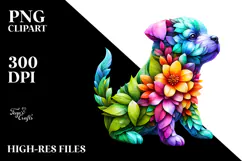 Vibrant Watercolor Puppy with 3D Looking Flowers, 20 oz Product Image 2