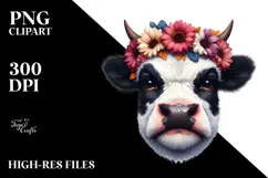 Playful Holstein Cow with Flower Crown PNG Product Image 2