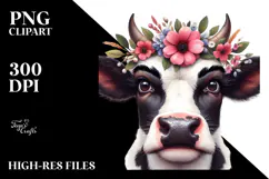 Playful Holstein Cow with Flower Crown PNG Product Image 2