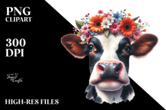 Playful Holstein Cow with Flower Crown PNG Product Image 2