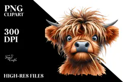 Funny Highland Cow with Hay Straw PNG Product Image 2