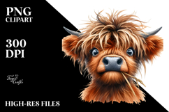 Funny Highland Cow with Hay Straw PNG Product Image 2