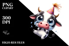 Cartoon Cow with Party Hat PNG Product Image 2