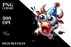 Cartoon Cow with Party Hat PNG Product Image 2