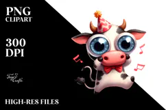 Cartoon Cow with Party Hat PNG Product Image 2