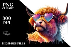 Detailed Highland Calf with Heart Sunglasses PNG Product Image 2