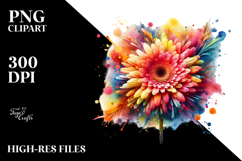 Abstract Colorful Gerbera, Watercolor Splash PNG Product Image 2