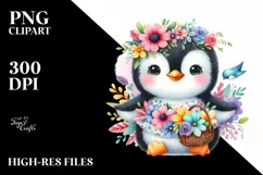 s Baby Penguin Whimsical Flowers Clipart Product Image 3