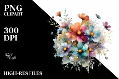 Vibrant Bouquet with Cosmos and Splash | Clipart Product Image 1