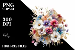 Vibrant Bouquet with Cosmos and Splash | Clipart Product Image 1