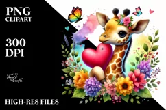 Baby Giraffe Holding Heart PNG Product Image 2