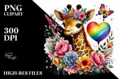 Baby Giraffe Heart Watercolor PNG Product Image 2