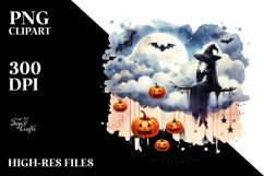 Witch on Cloud with Pumpkins PNG Product Image 2
