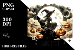 Witch on Cloud with Pumpkins PNG Product Image 2