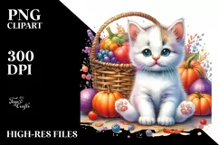 Colorful Baby Kitten Holding Basket | Sublimation | Clipart Product Image 1