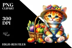 Colorful Baby Kitten Holding Basket | Sublimation | Clipart Product Image 1