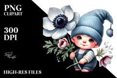 Baby Gnome with Anemone Floral Ornament PNG Product Image 2