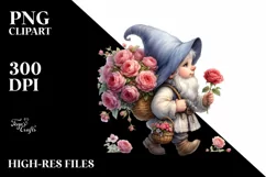 Watercolor Small Gnome Carrying Rose Bouquet Product Image 1