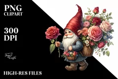 Watercolor Small Gnome Carrying Rose Bouquet Product Image 3