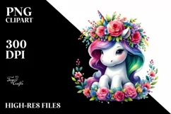 unicorn with Floral Wreath PNG Product Image 3