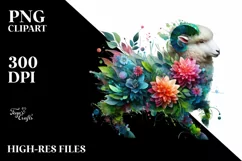Vibrant Watercolor Lamb with Flowers PNG Product Image 3