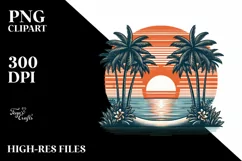 Vintage Tropical Island Sunset Clipart Product Image 1
