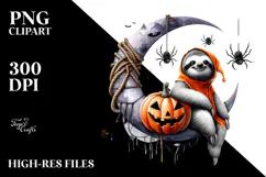 Watercolor Halloween Sloth Sitting on Cloud PNG Product Image 2