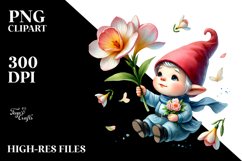 Floating Gnome with Freesia PNG Product Image 2