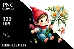 Small Floating Gnome Holding a Freesia PNG Product Image 2