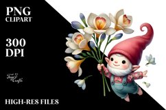 Small Floating Gnome Holding a Freesia PNG Product Image 2